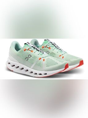 On Running Women's Mint Athletic Running Shoes with Orange Accents